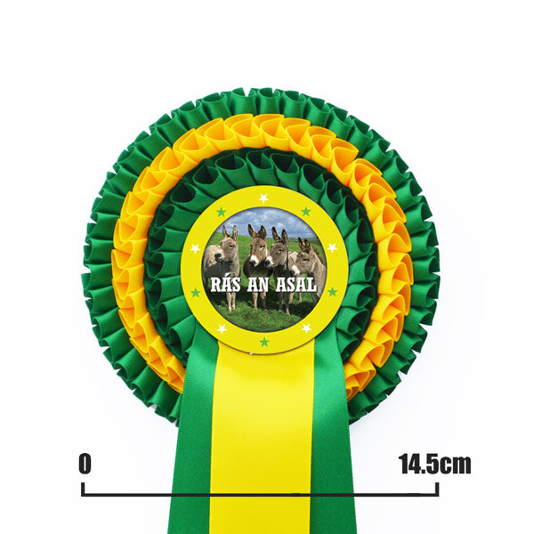 
            
                Load image into Gallery viewer, Three Tier Rosette with Two PRINTED Tails
            
        